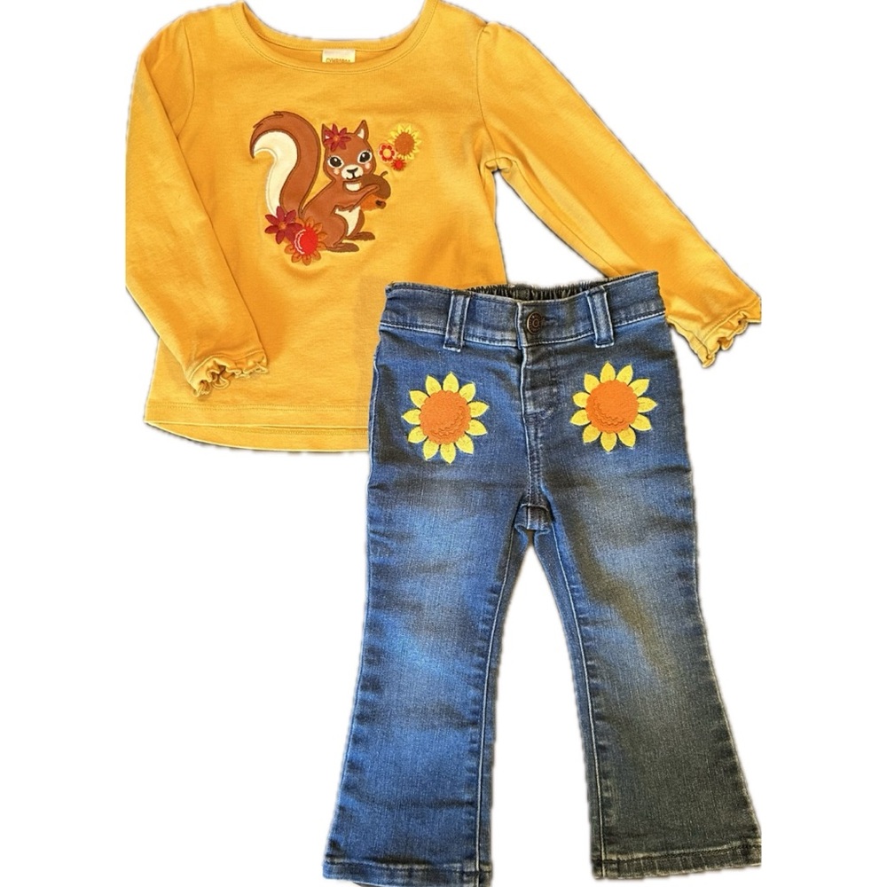 Gymboree Bell Bottom Jeans and Matching Sunflower Top: Like New, Baby / Toddler